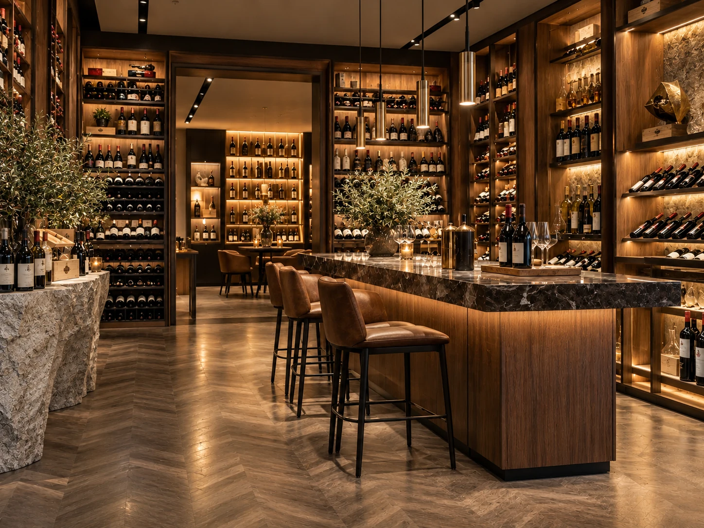 Innenvisualisierung · Weinbar und Degustation